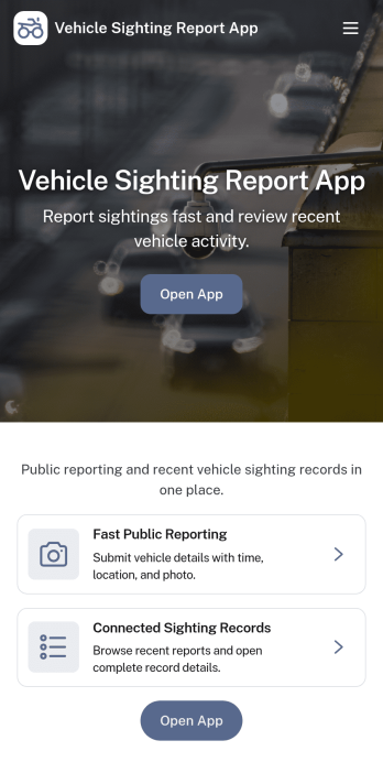Vehicle Sighting Report App Template