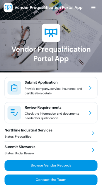 Vendor Prequalification Portal App Template