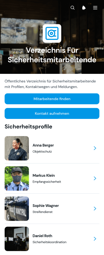 Verzeichnis-App für Sicherheitspersonal