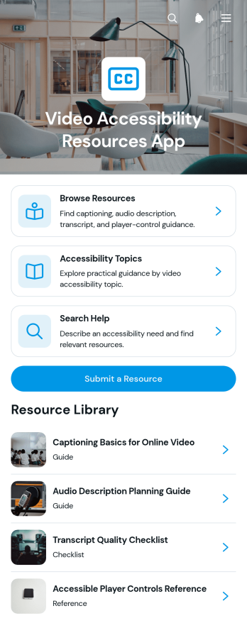 Video Accessibility Resources App Template