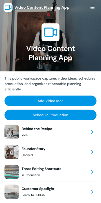 Video Content Planning App Template
