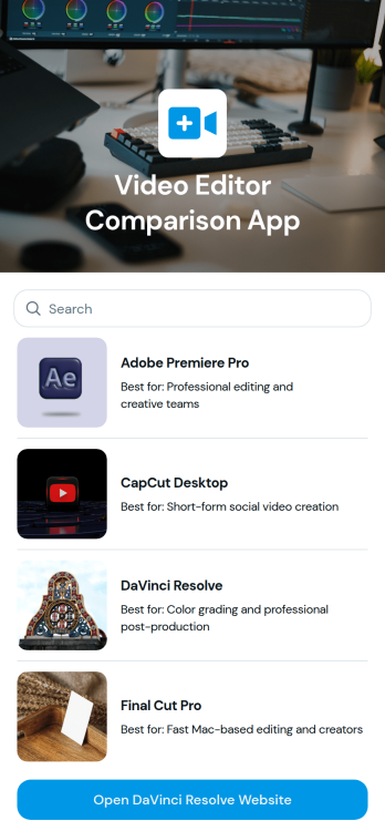 Video Editor Comparison App Template