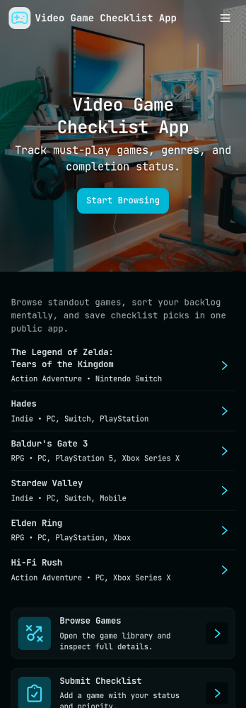 Video Game Checklist App Template