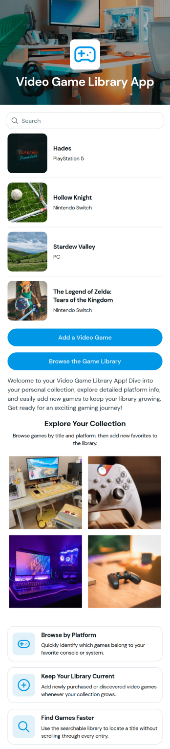 Video Game Library App Template