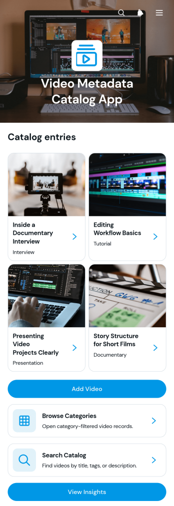 Video Metadata Catalog App Template