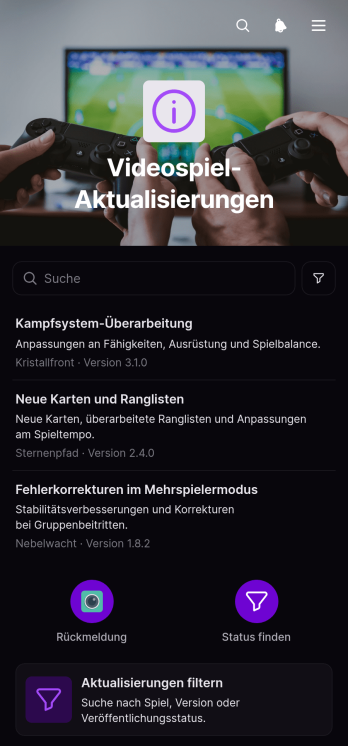 Videospiel-Aktualisierungs-App