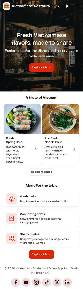 Vietnamese Restaurant Menu App Template