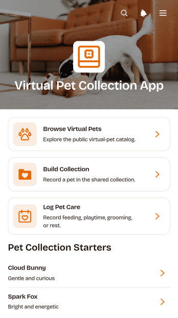 Virtual Pet Collection App Template