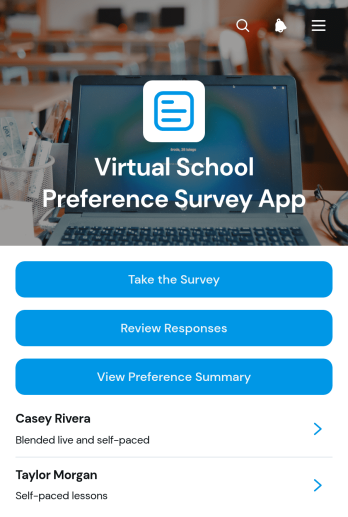 Virtual School Preference Survey App Template