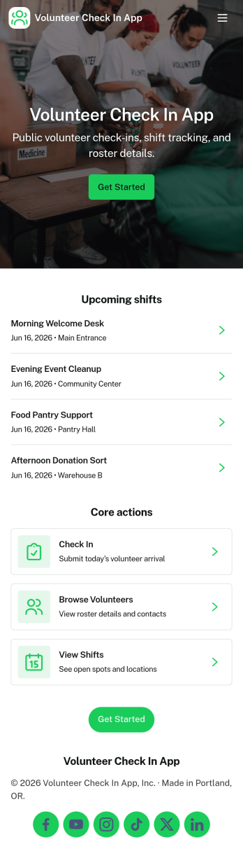 Volunteer Check in App Template
