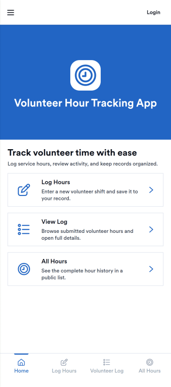Volunteer Hour Tracking App Template