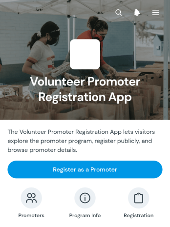Volunteer Promoter Registration App Template