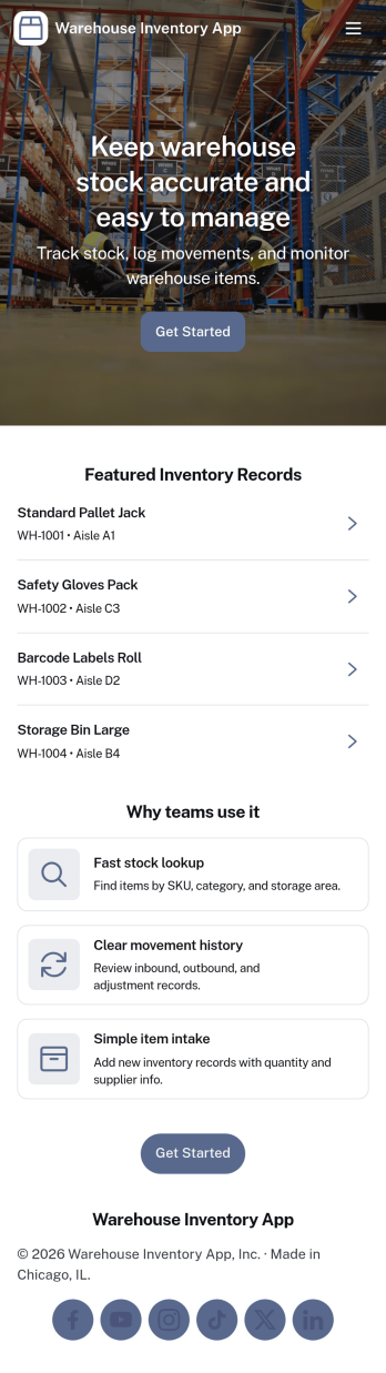Warehouse Inventory App Template