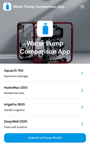 Water Pump Comparison App Template
