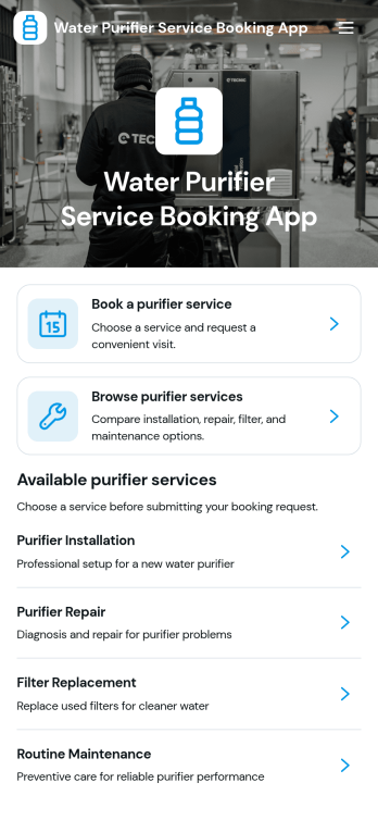 Water Purifier Service Booking App Template