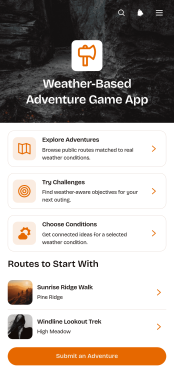 Weather-Based Adventure Game App Template