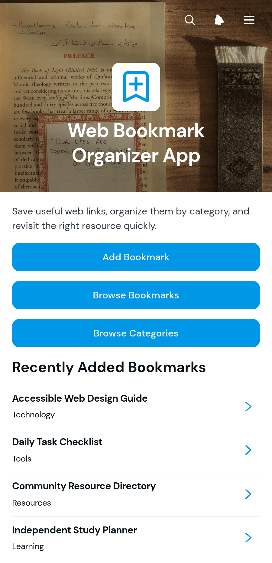 Bookmarks Web Browser Web Bookmark Organizer App Template | Jotform