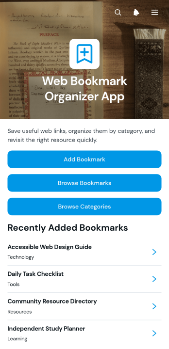 Web Bookmark Organizer App Template