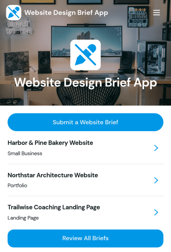 Website Design Brief App Template