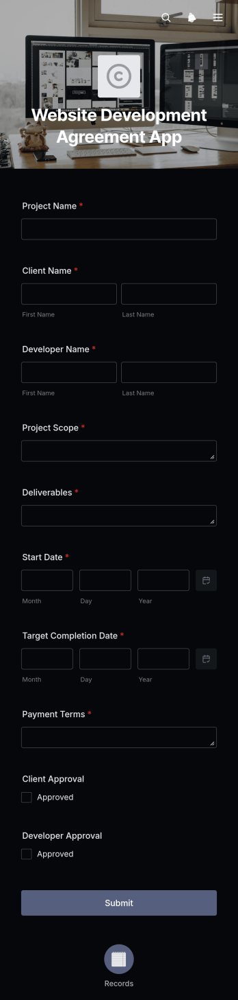 Website Development Agreement App Template