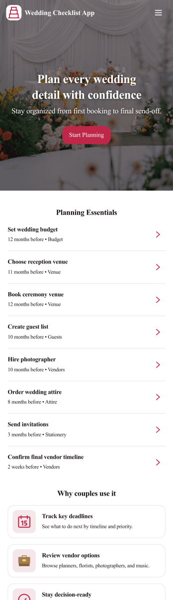 Wedding Checklist App Template