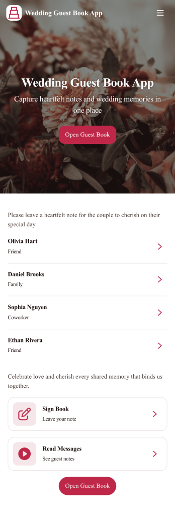 Wedding Guest Book App Template
