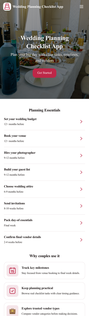 Wedding Planning Checklist App Template