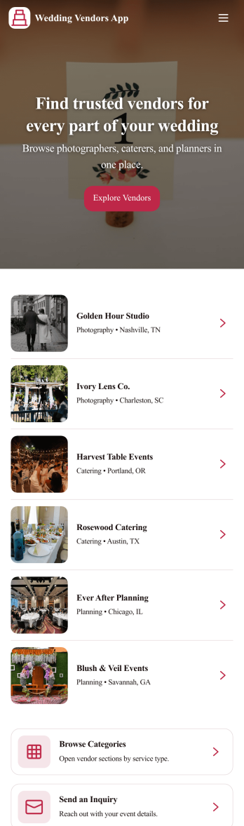 Wedding Vendors App Template