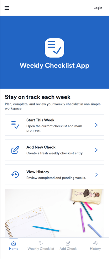 Weekly Checklist App Template