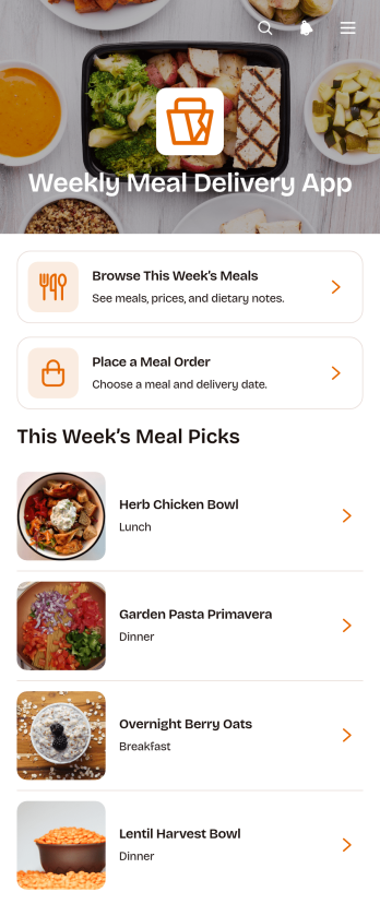 Weekly Meal Delivery App Template