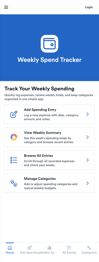 Weekly Spend Tracker App Template