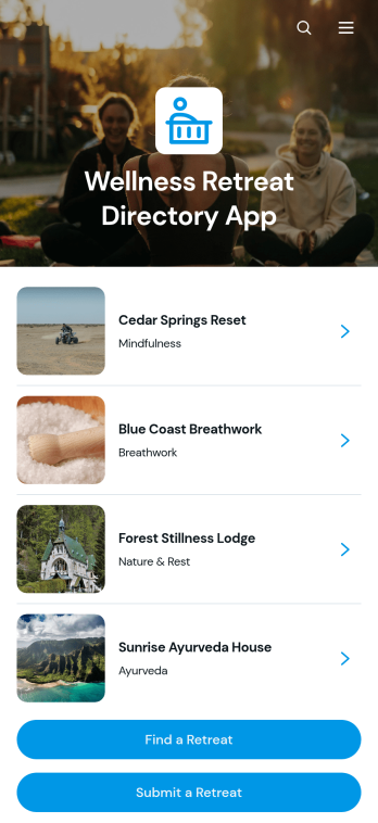 Wellness Retreat Directory App Template