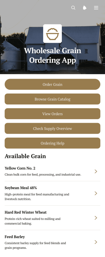 Wholesale Grain Ordering App Template