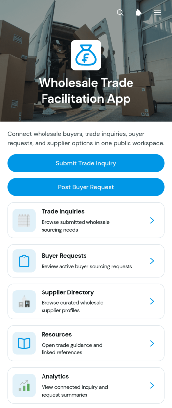 Wholesale Trade Facilitation App Template
