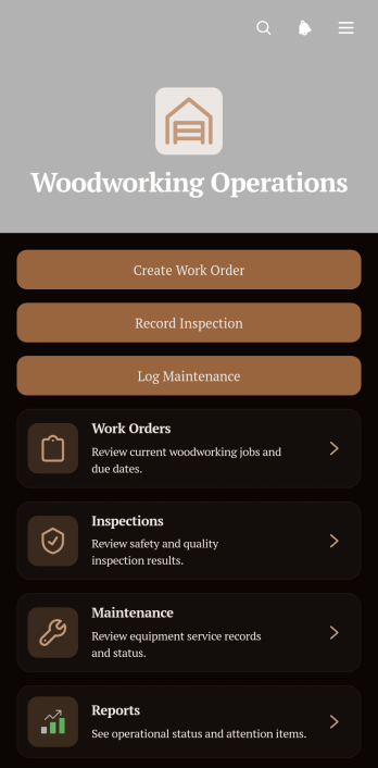 Woodworking Operations App Template