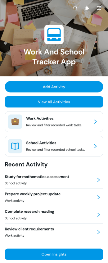 Work And School Tracker App Template