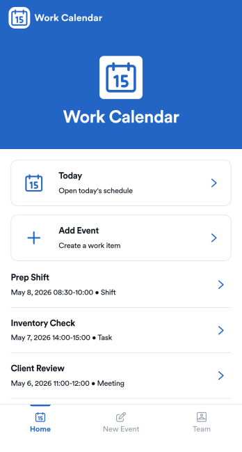 Work Calendar App Template
