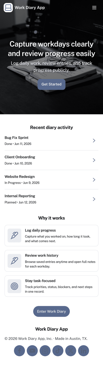 Work Diary App Template