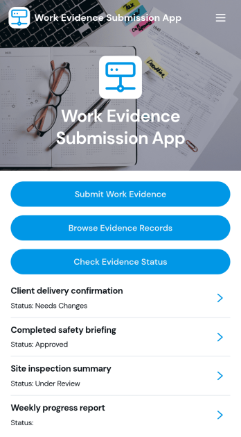 Work Evidence Submission App Template