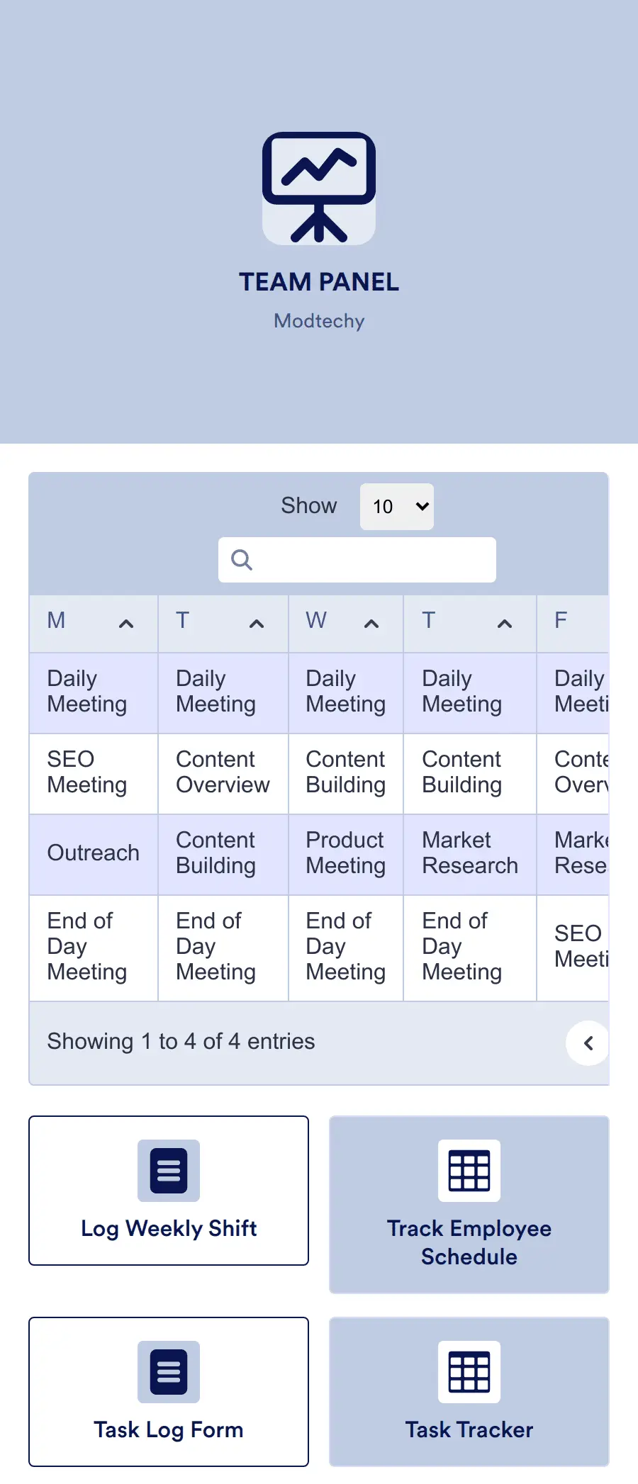 Work schedule app template jotform