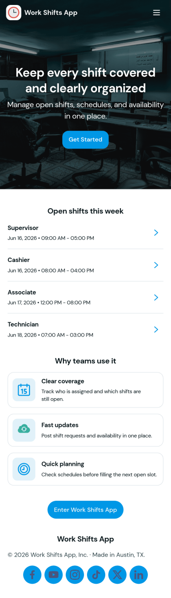 Work Shifts App Template