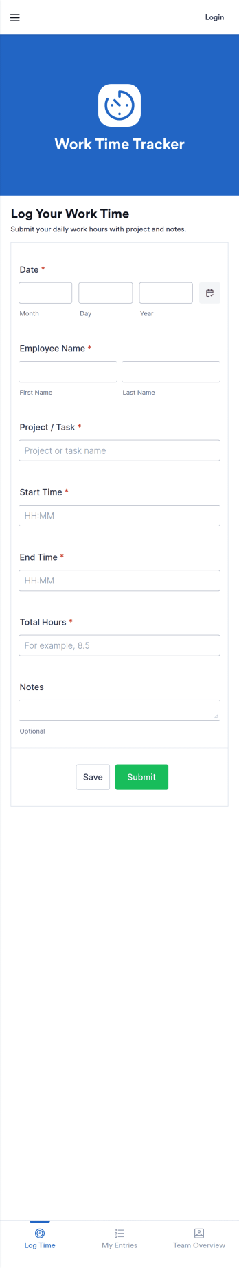 Work Times App Template