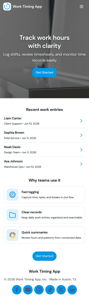 Work Timing App Template
