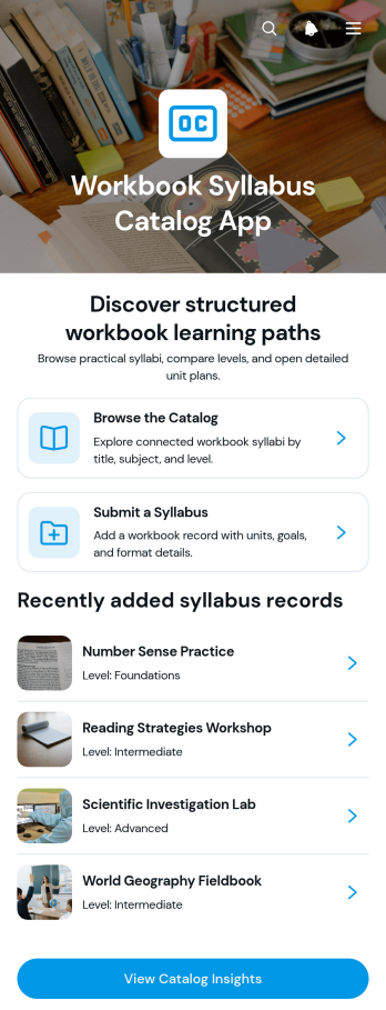 Workbook Syllabus Catalog App Template