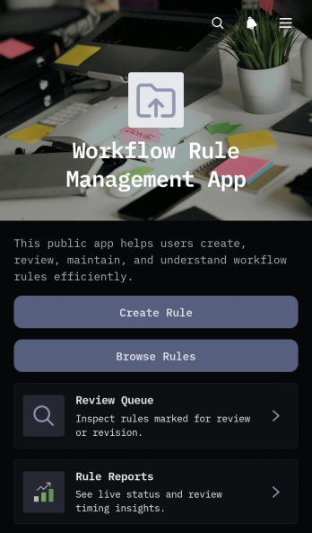 Workflow Rule Management App Template