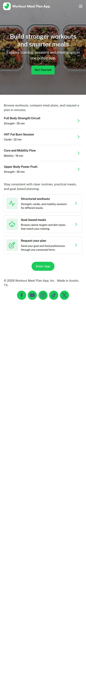 Workout Meal Plan App Template