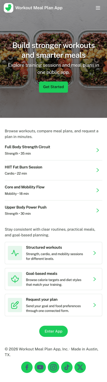 Workout Meal Plan App Template