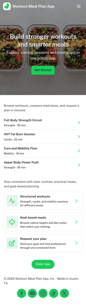 Workout Meal Plan App Template