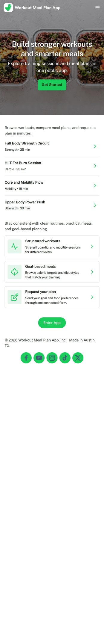 Workout Meal Plan App Template