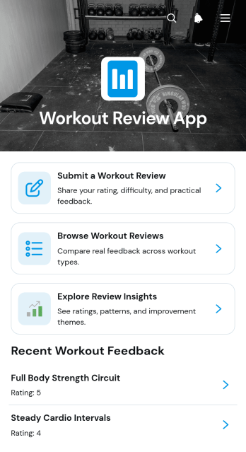 Workout Review App Template
